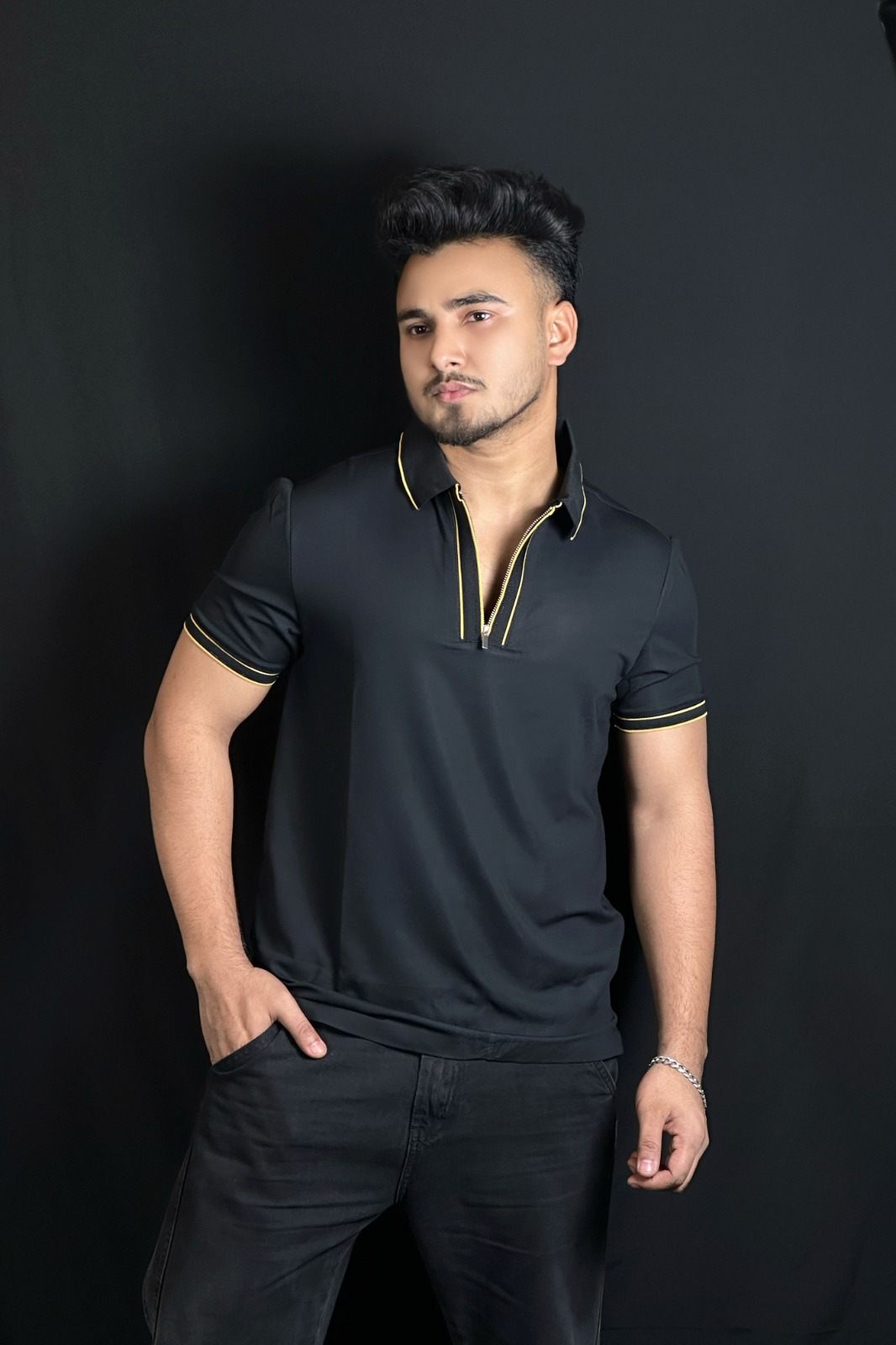 ব্ল্যাক কালার পোলো টি-শার্ট-ZIPPER